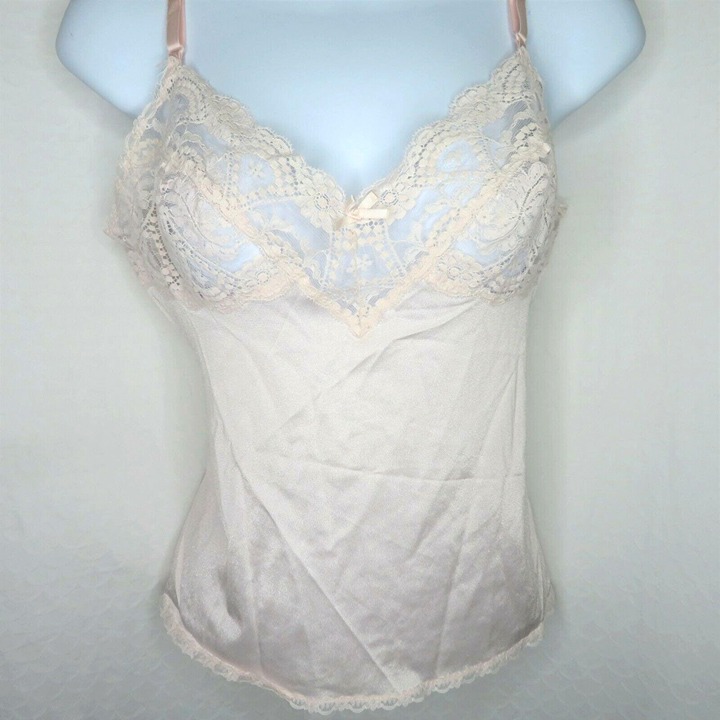 Vintage 60s Vassarette Pink Camisole Tank Top S Sheer Lace Nylon Grunge Y2K USA