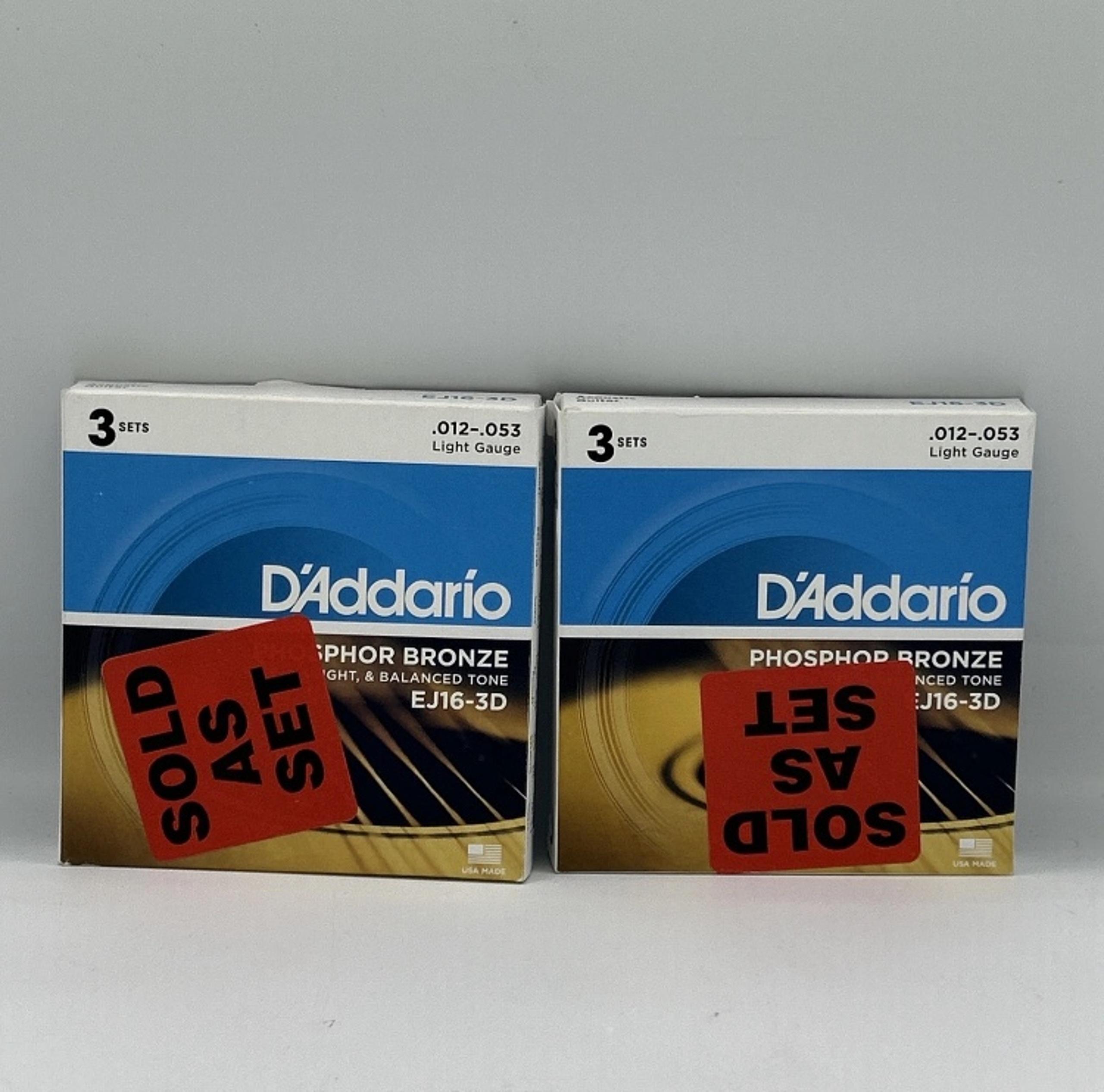 EJ16-3D Daddario Acoustic Guitar Strings 12-53 LIGHT Phosphor Bronze PACK OF 2