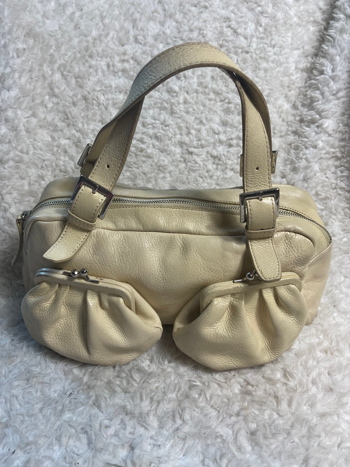 Latico leather cream satchel with coin purse front pockets silver tone hardwares