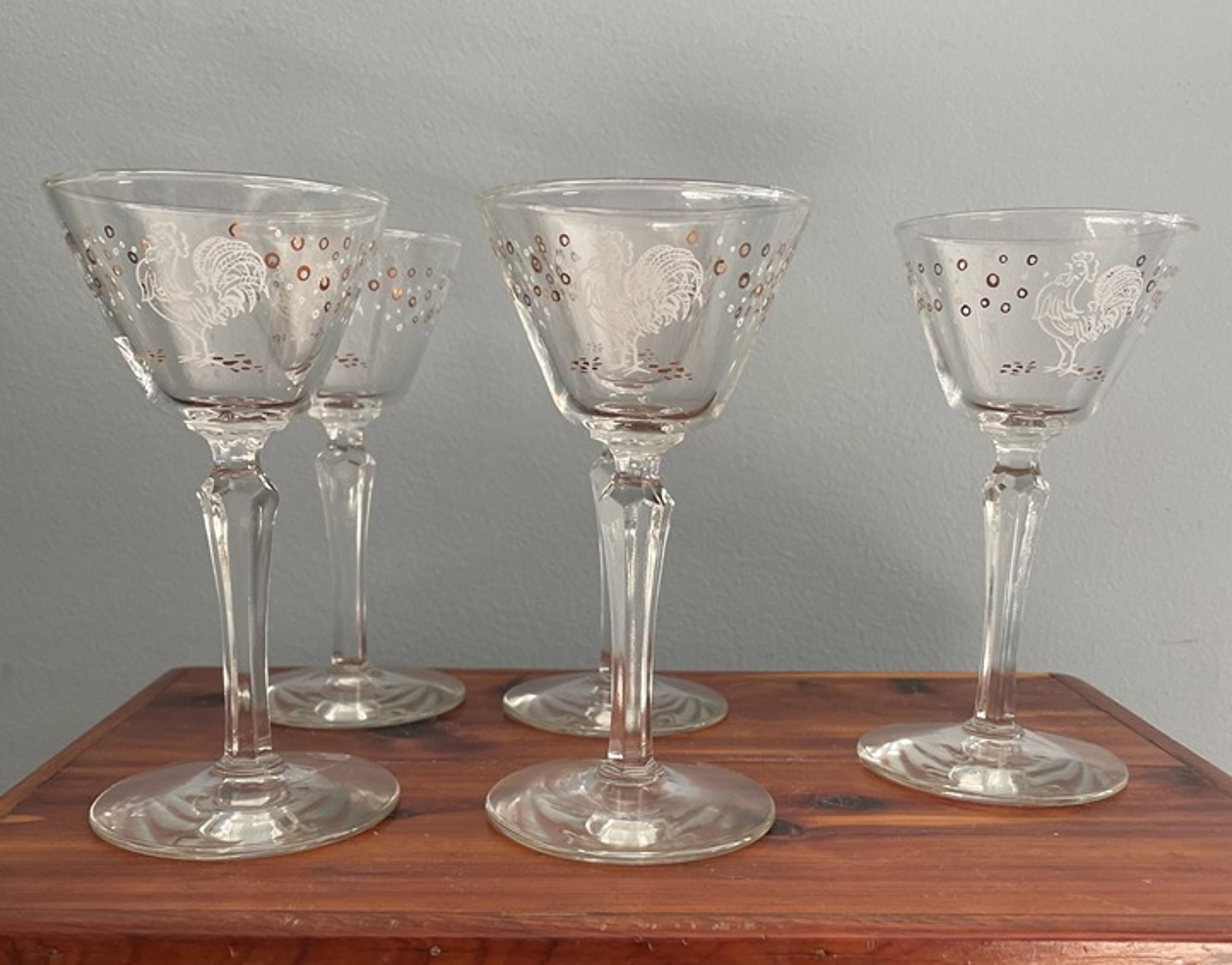 5 Vintage Libbey Rooster Glasses Chanticleer Cocktail Cordial MCM Barware