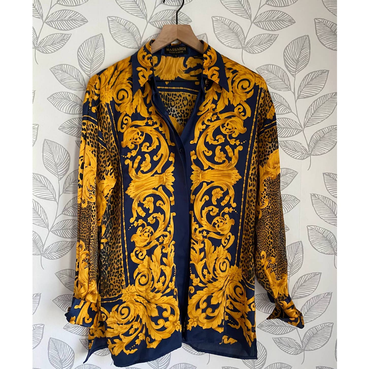 Massardi Gold Label Tassel Silk Long Sleeve Button Up, Size S
