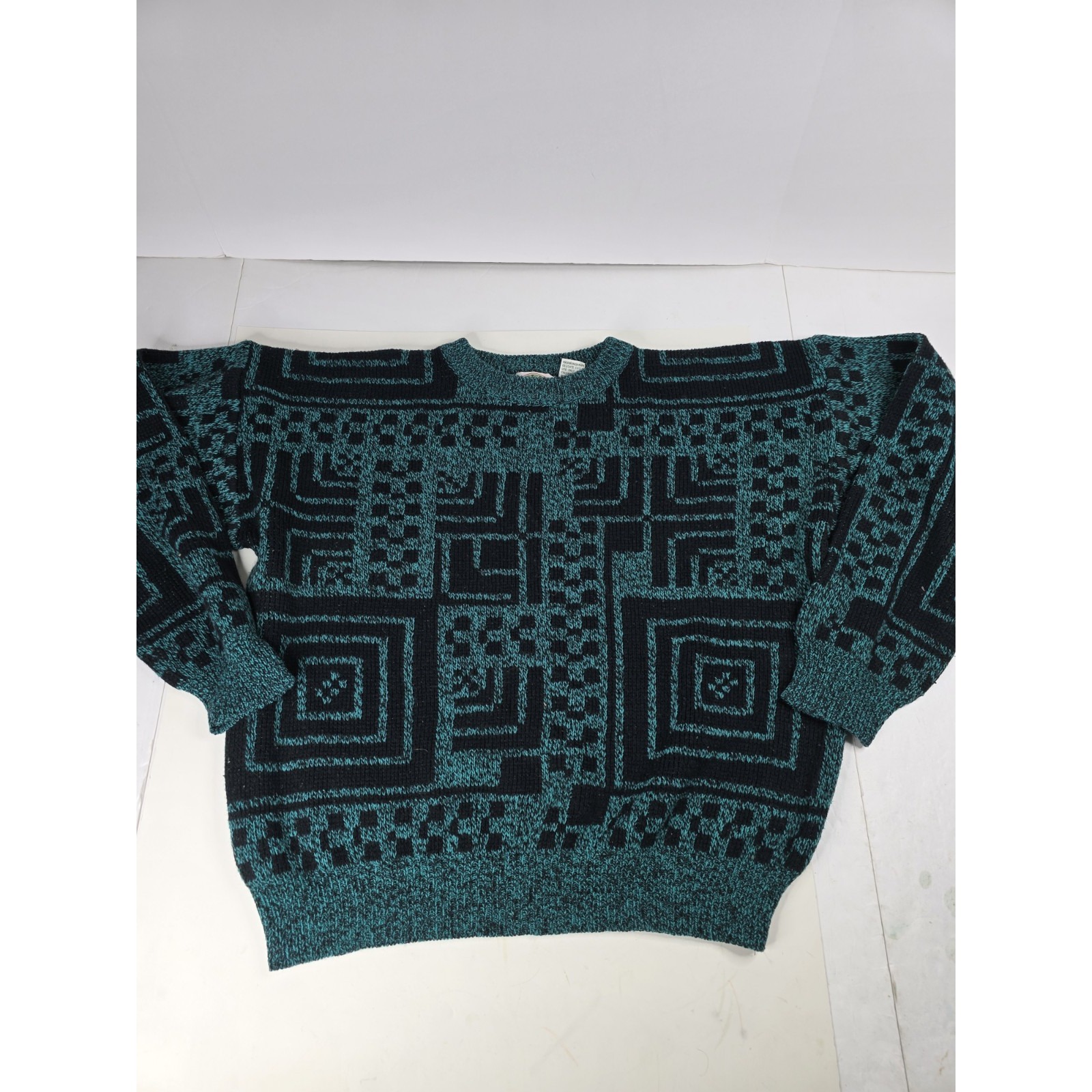 Vintage 90s Concept Clothing Company Sweater Men Large Geometric Knit Abstract