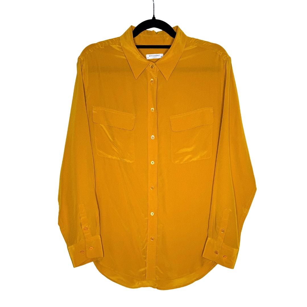 Equipment Signature Silk Long Sleeve Button Up Shirt Size Medium Chai Tea Top