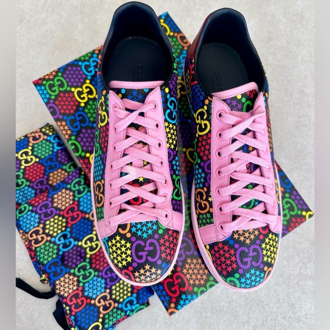Gucci GG Supreme Monogram Psychedelic Ace Sneakers Multicolor Sugar Pink EU 39.5