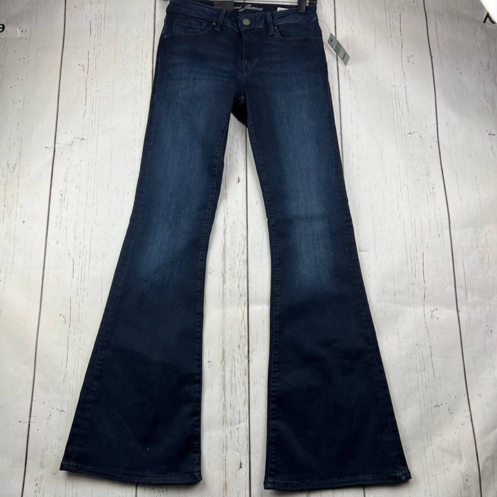 Mavi 26x32 Mid Rise Skinny Flare Wide Leg Denim Jeans Pants Blue Women New