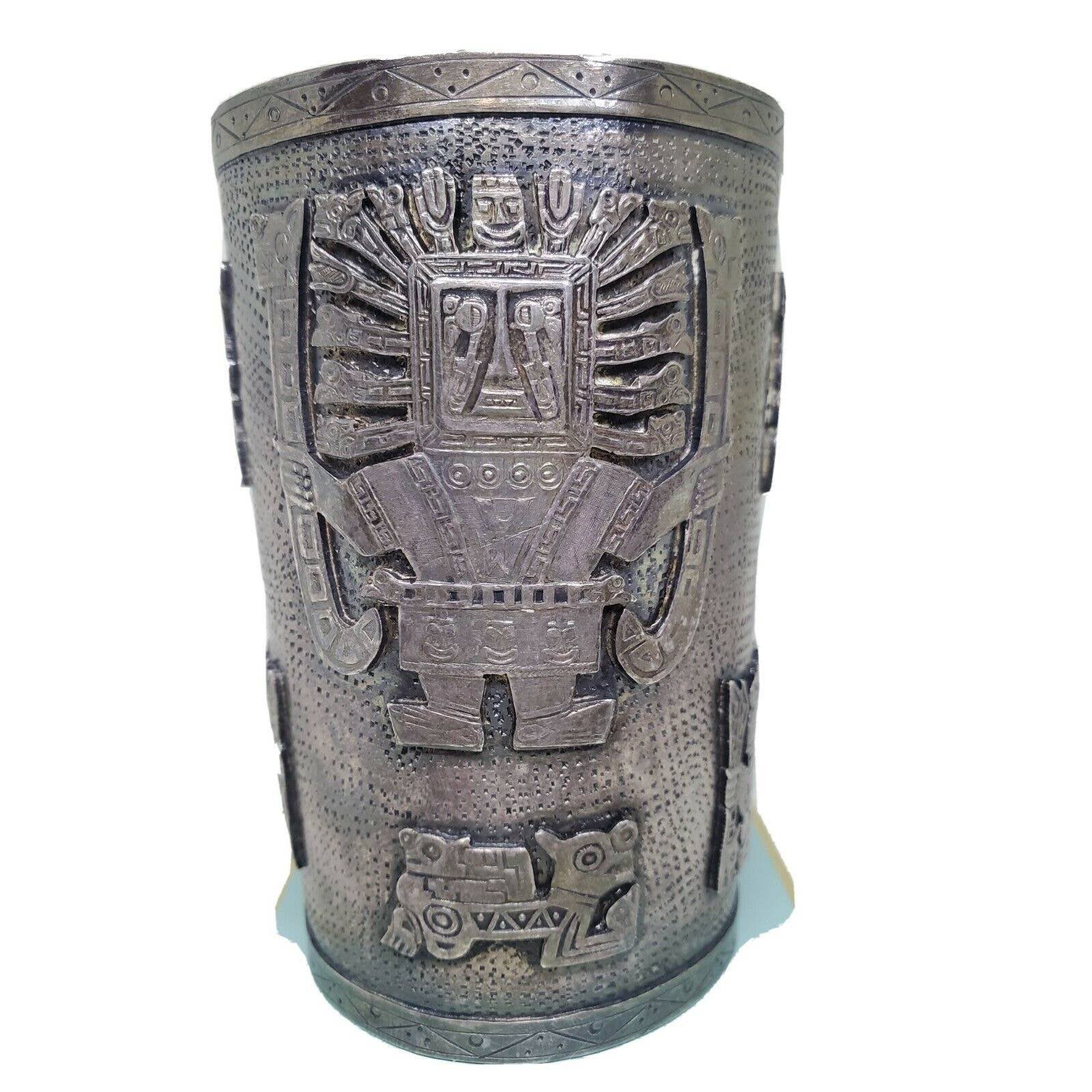 Vtg Marked Sterling Silver Cuff Hallmarked Aztec/Peru 146 GRAMS WOW! Warriers 4