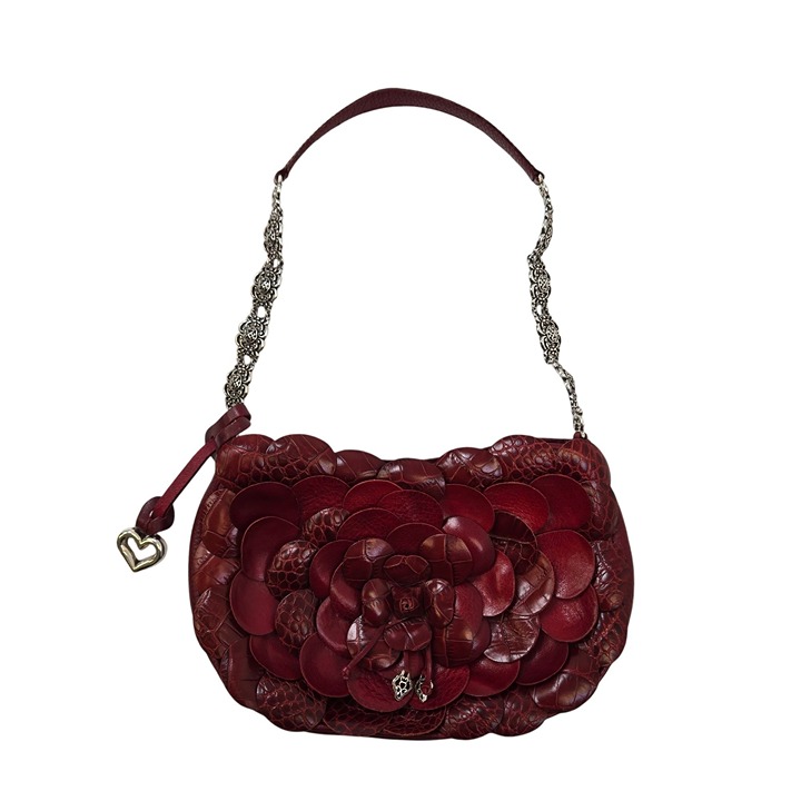 Brighton Rosalie Red Leather 3D Flower Petals Handbag