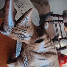 Hand carved wood rhinoceros