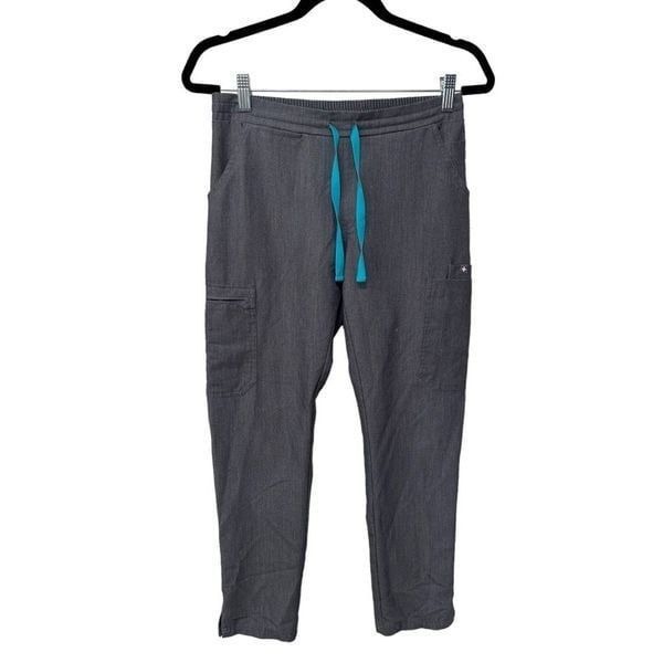 Figs Dark Gray Turquoise Drawstring Scrub Pants Medical Bottoms Size XS