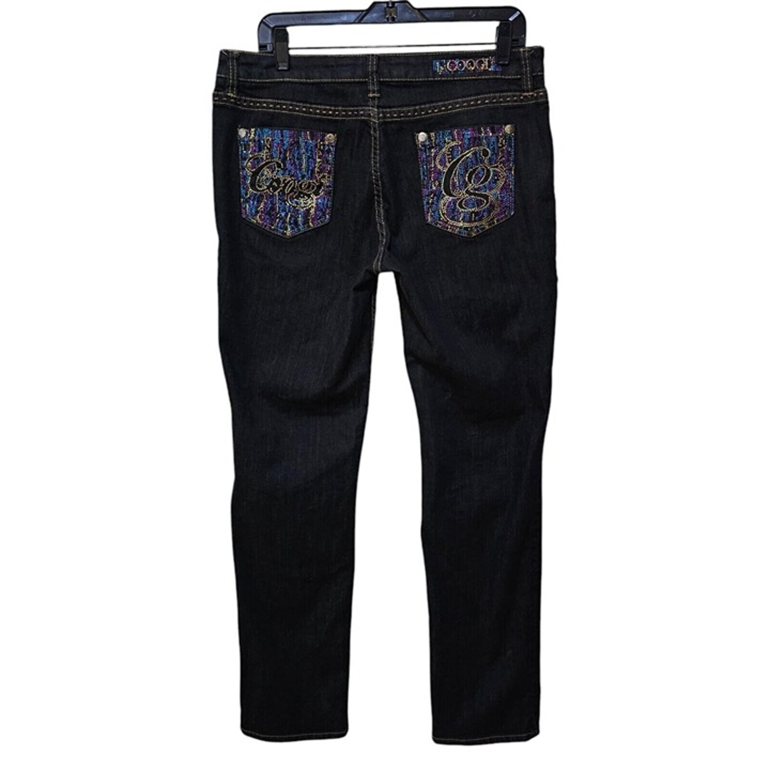 Coogi Women's Jeans Size 15/16 Straight Leg Rhinestone Pockets Black Denim