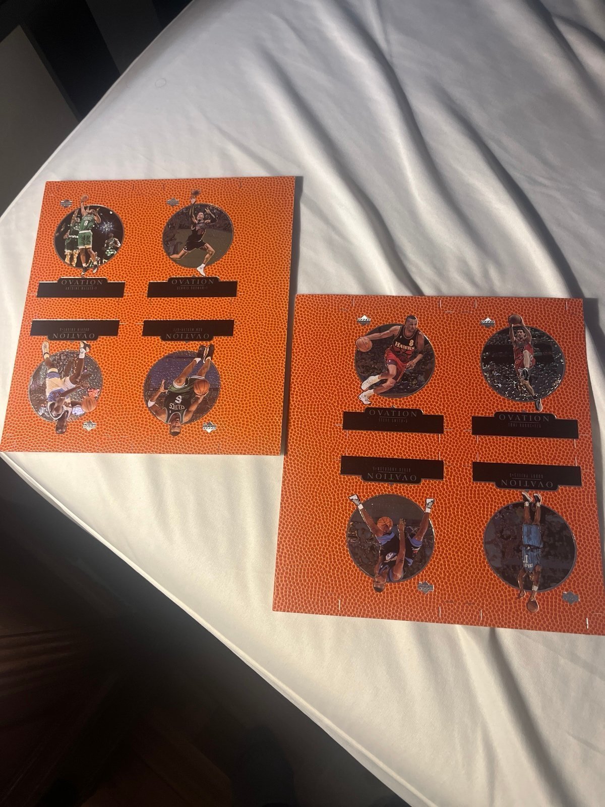 2 uncut sheets, ovation basketball upper deck, 1999, Dennis Rodmann Steve Smith