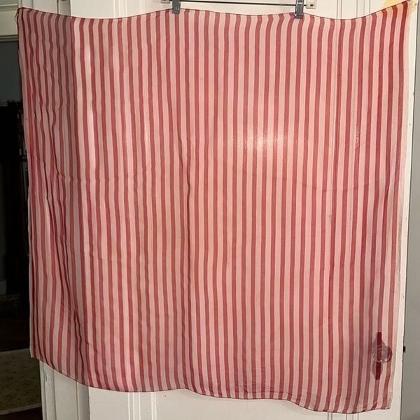 Vtg mid century extra, extra large red/white striped semi sheer polyester scarf