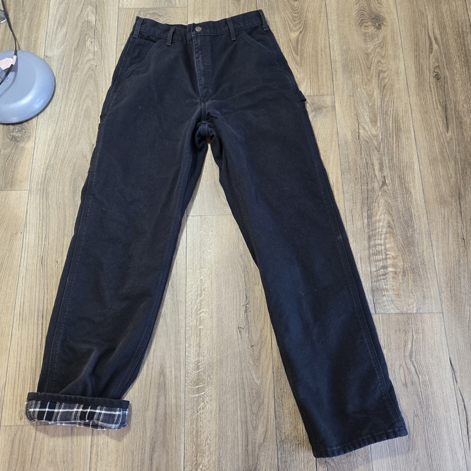 Carhartt Mens 32X33 Duck Flannel-Lined Carpenter Utility Pants Loose B111-BLK
