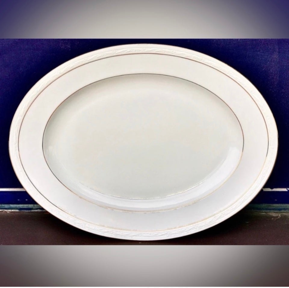 Vintage NORITAKE White Scapes LOCKLEIGH Embossed Rim Oval Serving Plate