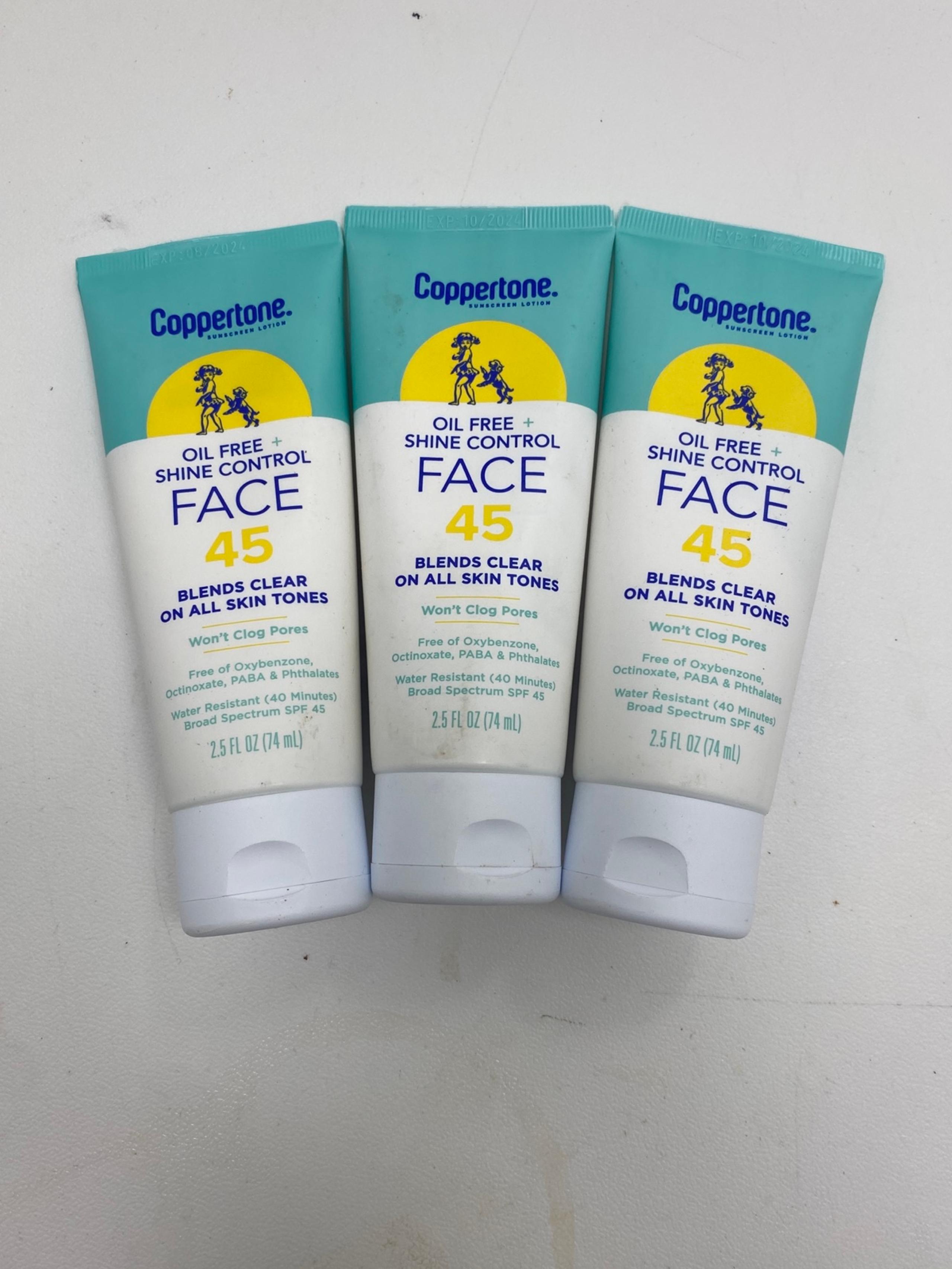 Copper tone Oil Free Face Sunscreen SPF45 2.5oz lot of 3