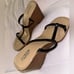 J. Crew Authentic Italian Double Stacked Wedges with Black Leather T-Straps