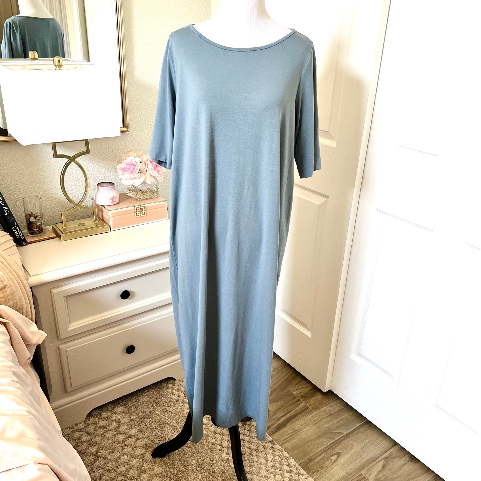 Eileen Fisher Midi Shift Dress Stretch Jersey Tunic Size Medium
