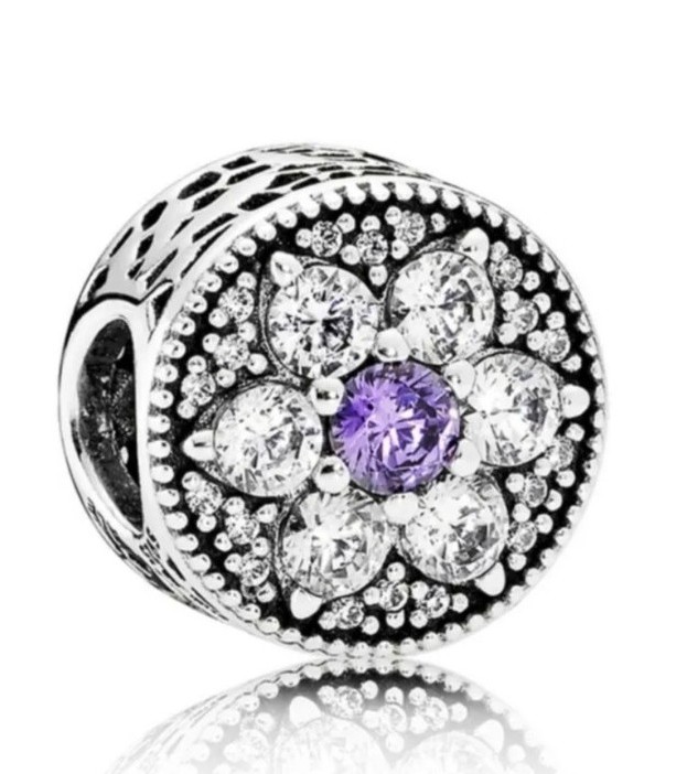 Authentic Pandora charm Forget me not purple CZ , 2 available