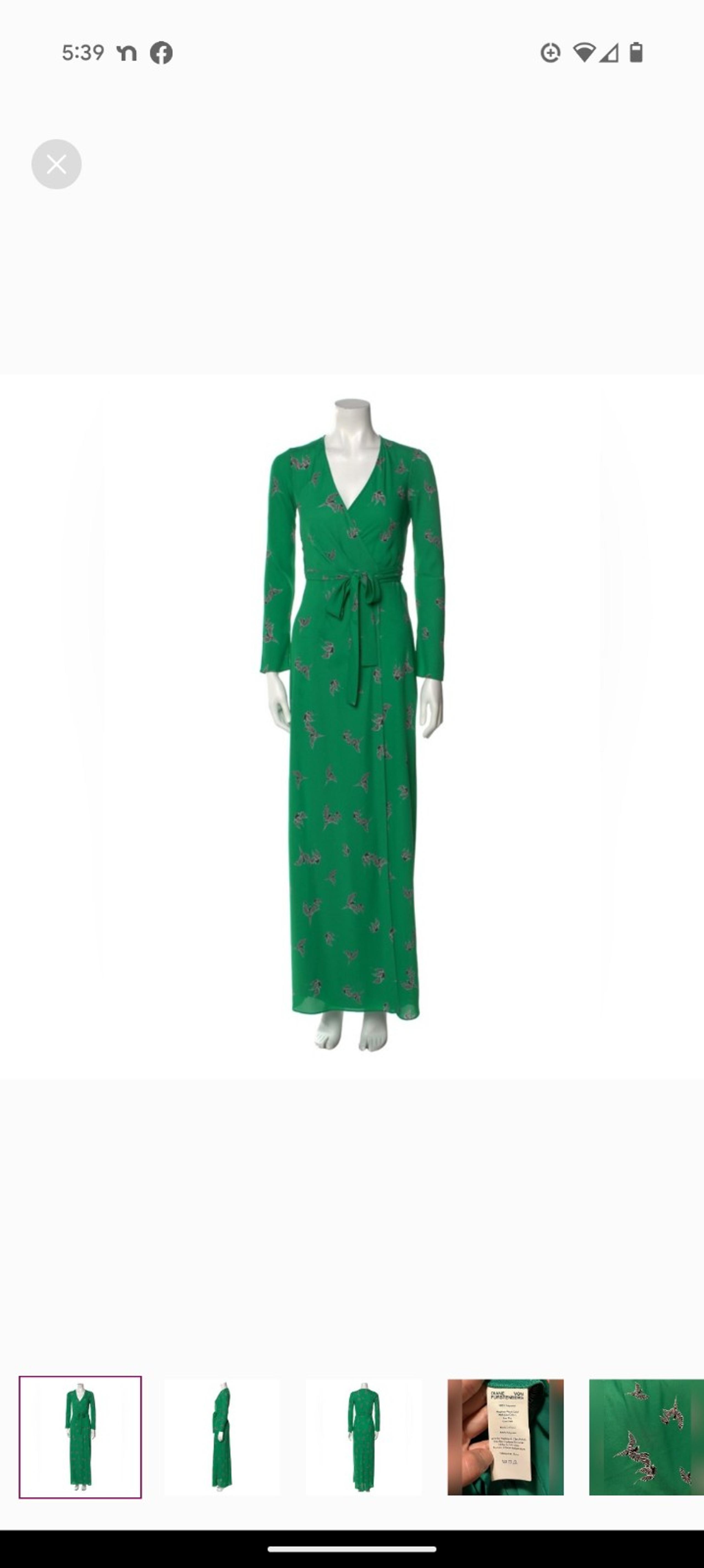Diane von Furstenberg Flying Bird Crepe Maxi Wrap Dress Green XL NWT