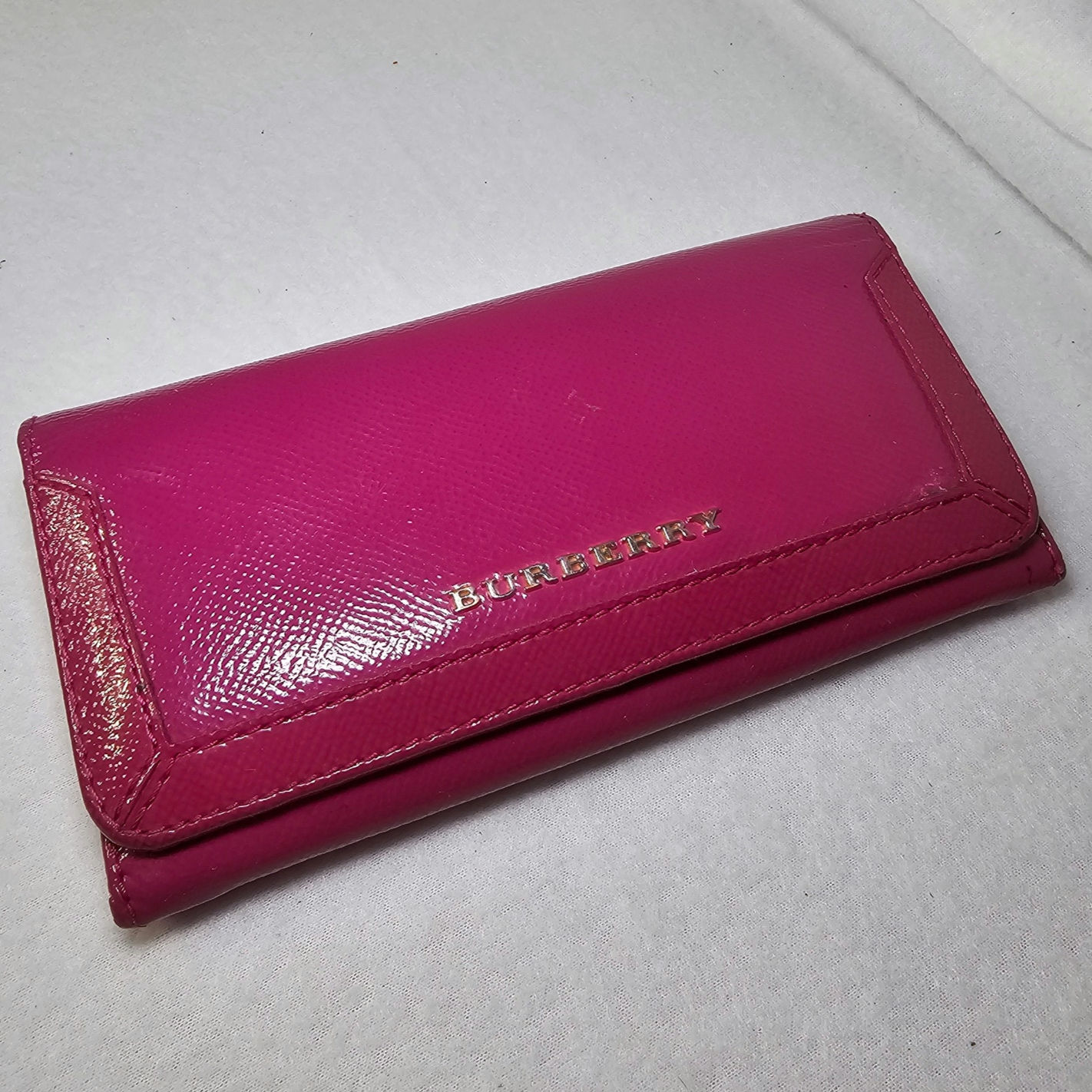 Burberry Patent Leather Heritage Grain Penrose Continental Wallet Pink