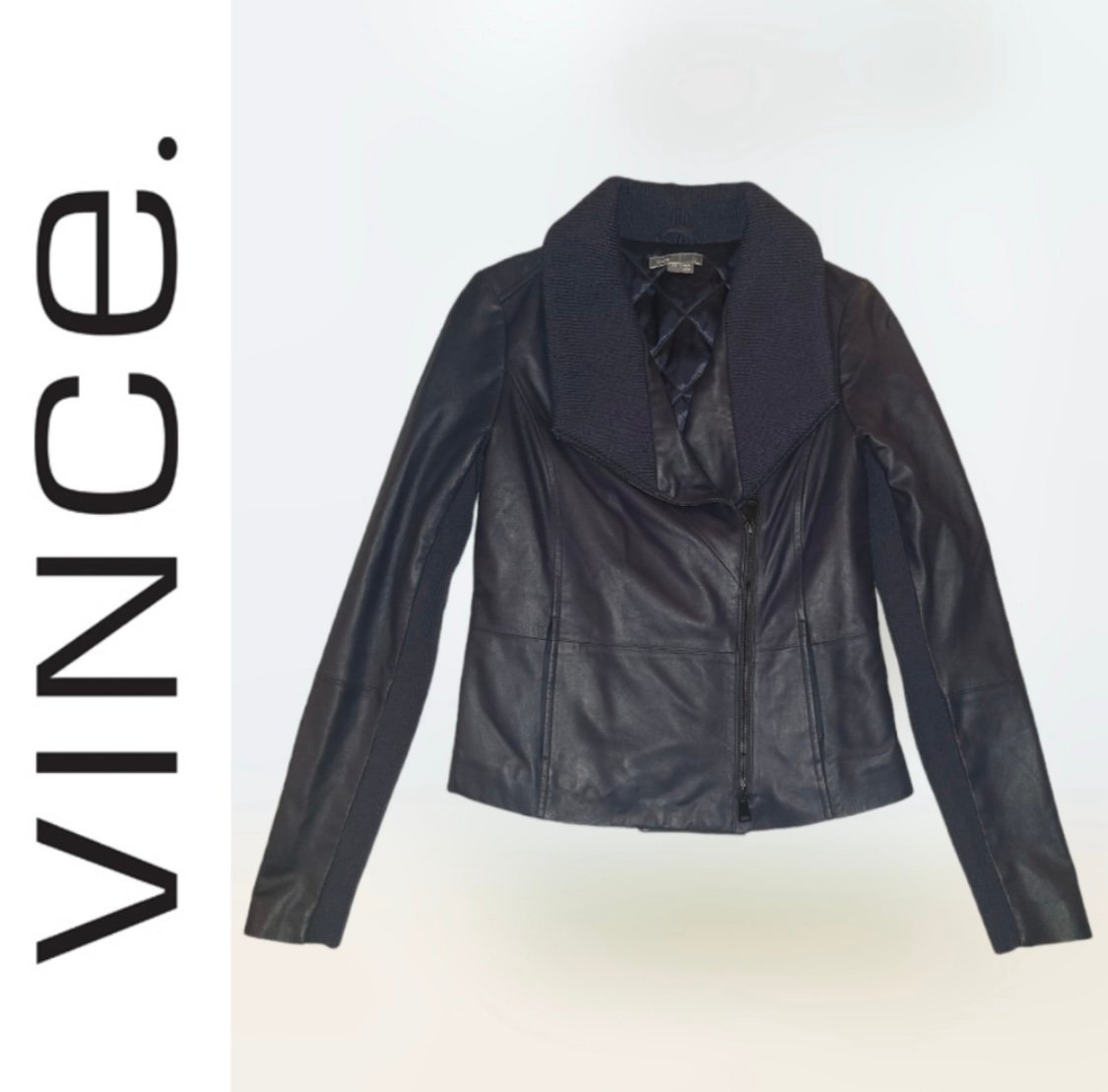 Vince Ribbed Scuba Collar Goat Lether Moto Jacket | Size XS