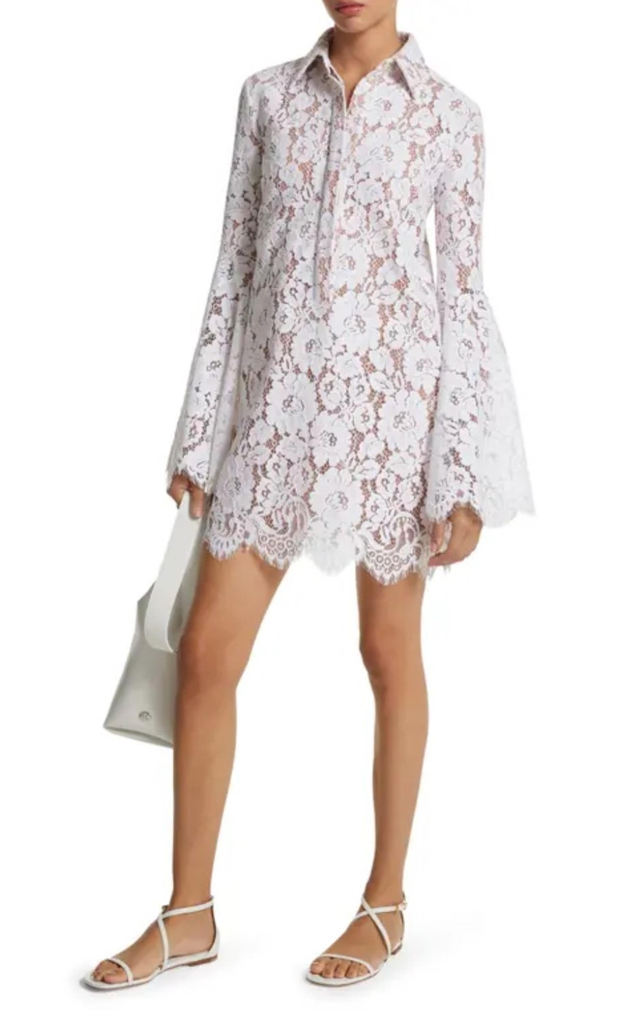 MICHAEL KORS COLLECTION Long Sleeve White Floral Lace Mini Dress NWT