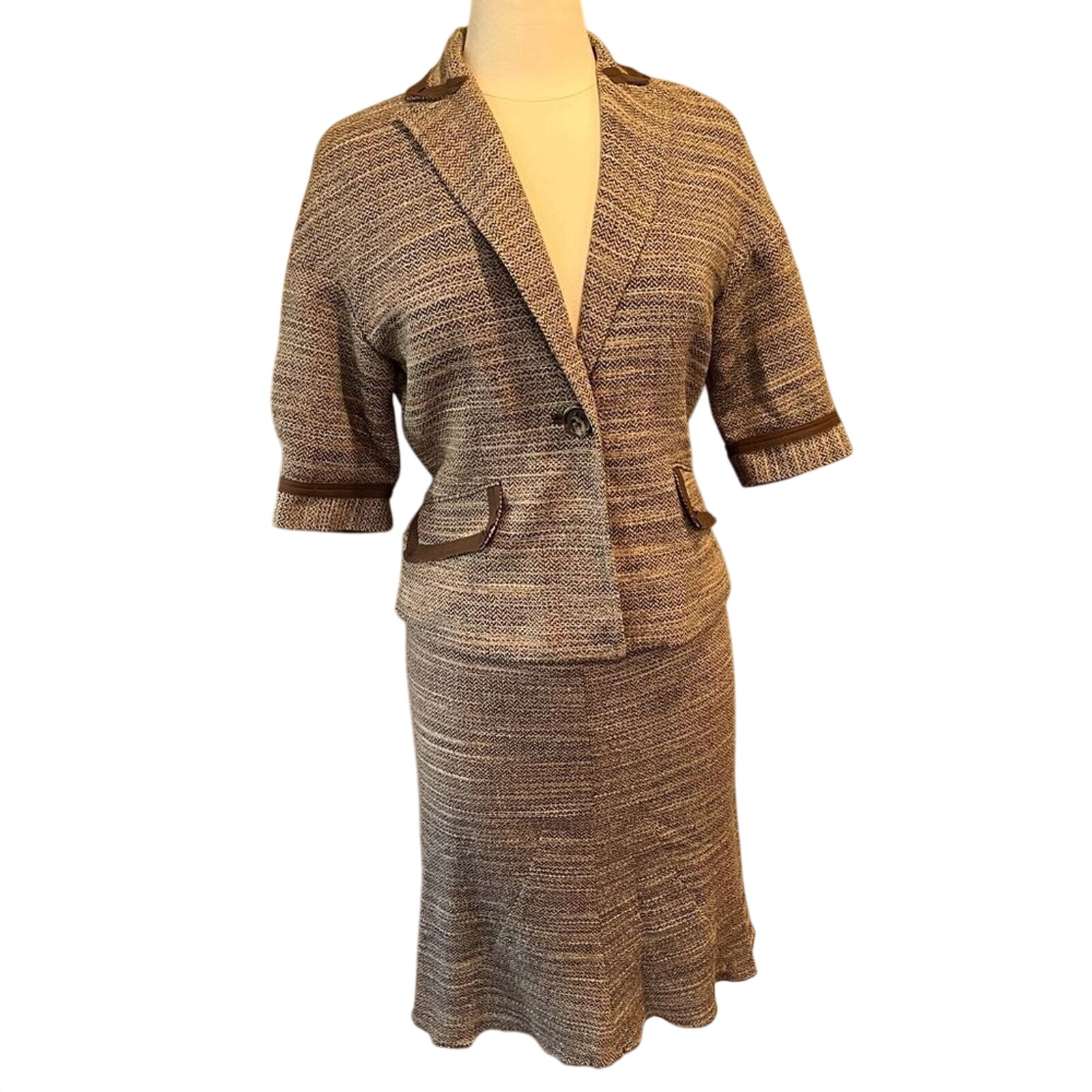 BCBGMAXAZRIA Womens Silk Tweed Crop Blazer Skirt Suit Set Corpcore Office Siren