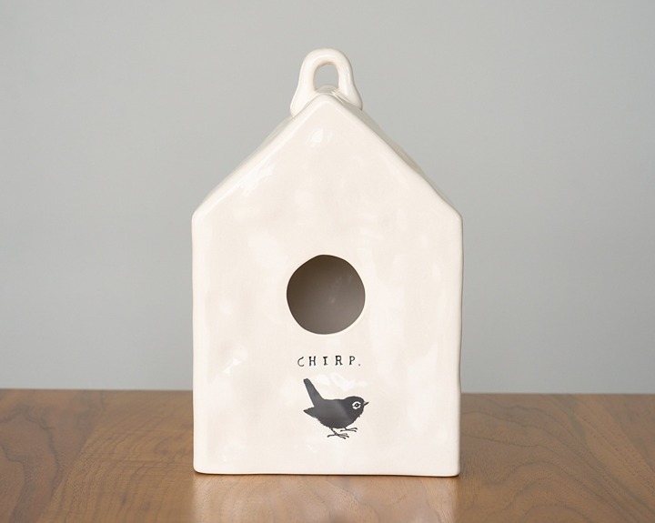 RARE Vintage RAE DUNN Chirp Birdhouse Magenta White Whimsical Ceramic Square HTF