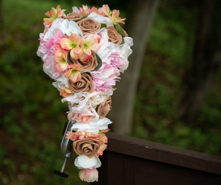 Cascade Pink Tan White Wedding Bouquet