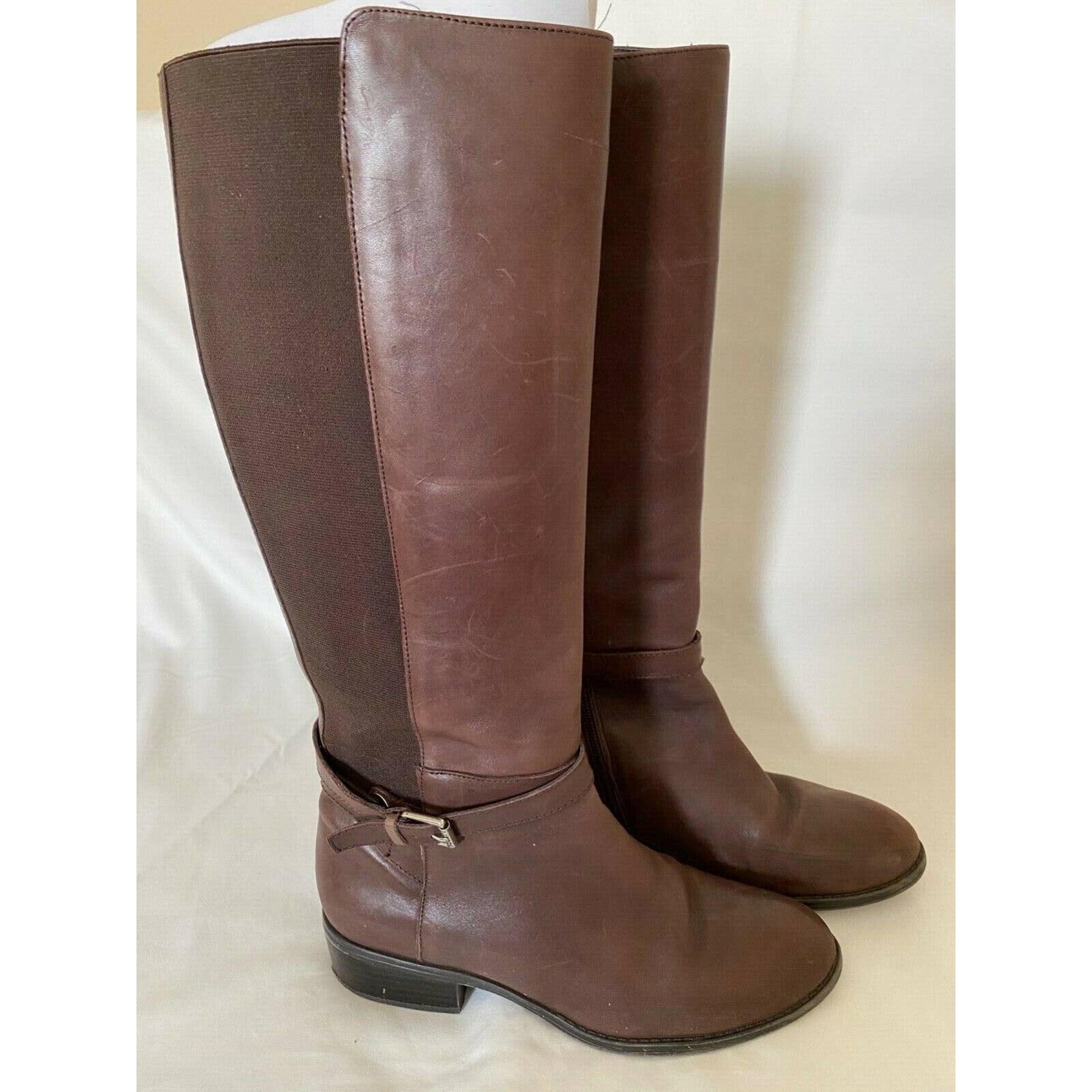 Womens Ralph Lauren Riding Boots 7.5B Brown Meranda Buckle Zipper