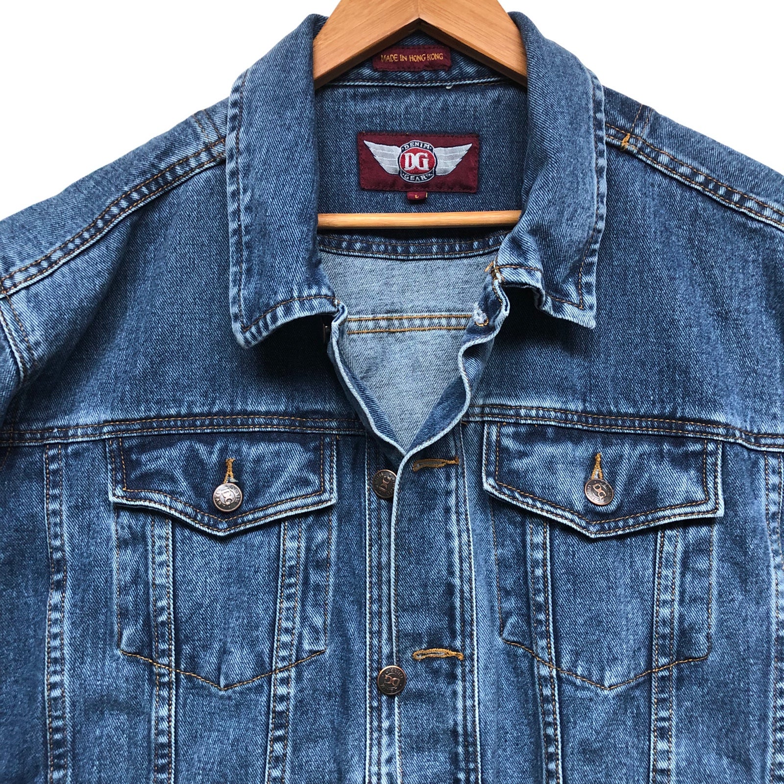 Vintage Denim Gear Denim Jacket Retro 90s Jean Mens L Made In Hong Kong
