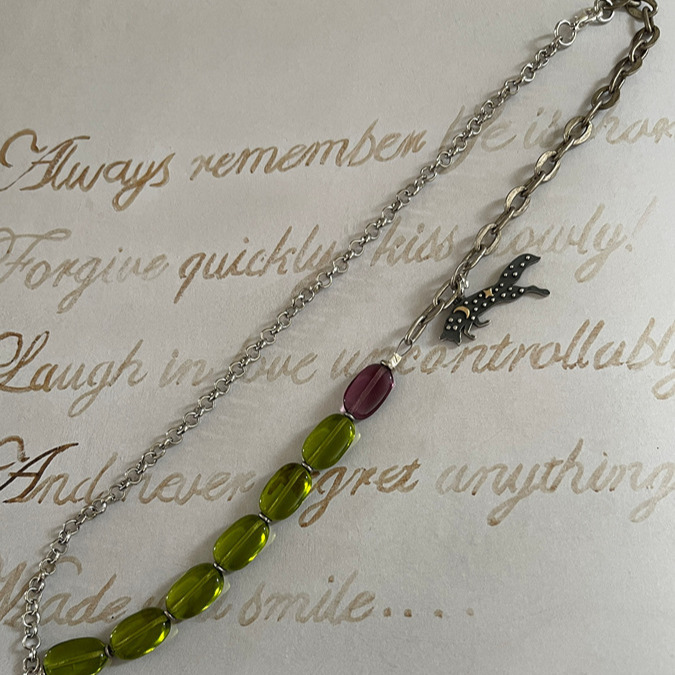 ARTISAN CRAFTED Sterling & Beaded Leaping Fox Necklace is New w/o Tags!