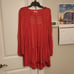 Free People Coral Pink Mini Boho Lacy Tunic Short Dress Flowy Sleeves Size S