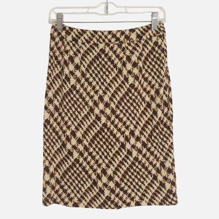 Diane Von Furstenberg Womens Brown 100% Silk Houndstooth Print Button Skirt Sz 6