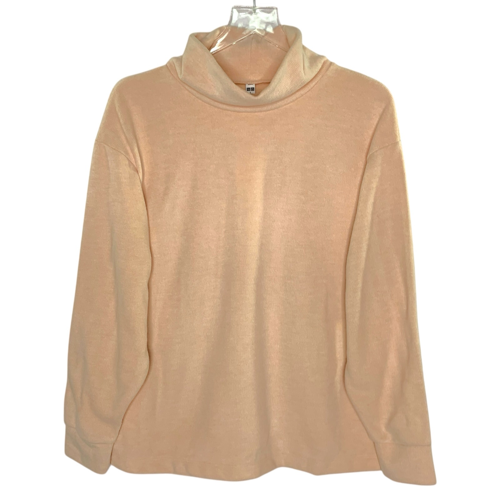 Uniqlo L NEW Womens Funnel Peach Pink Knit Top Long Sleeve Layering