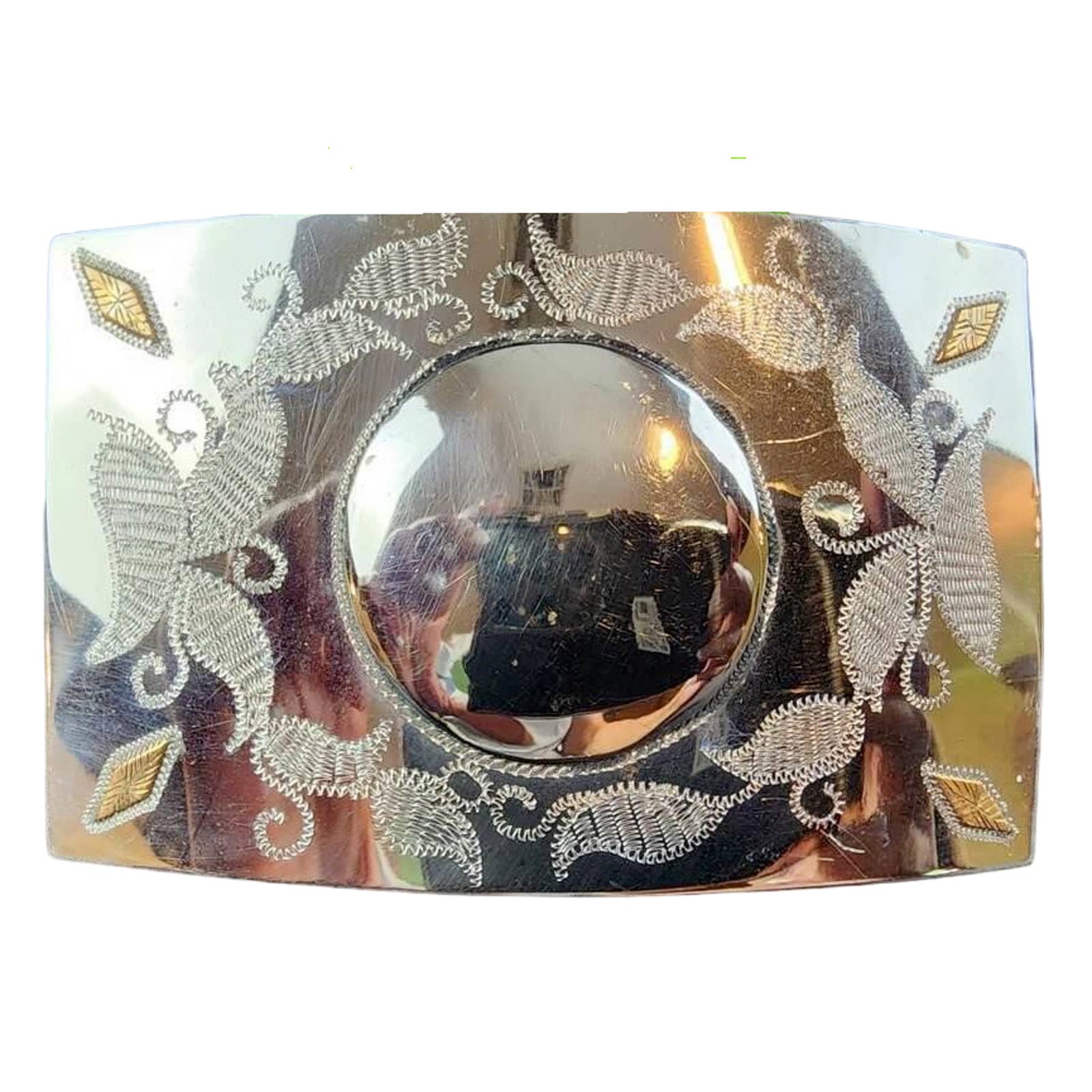 NICKEL SILVER GOLD WASH BELT BUCKLE HAND TOOLED