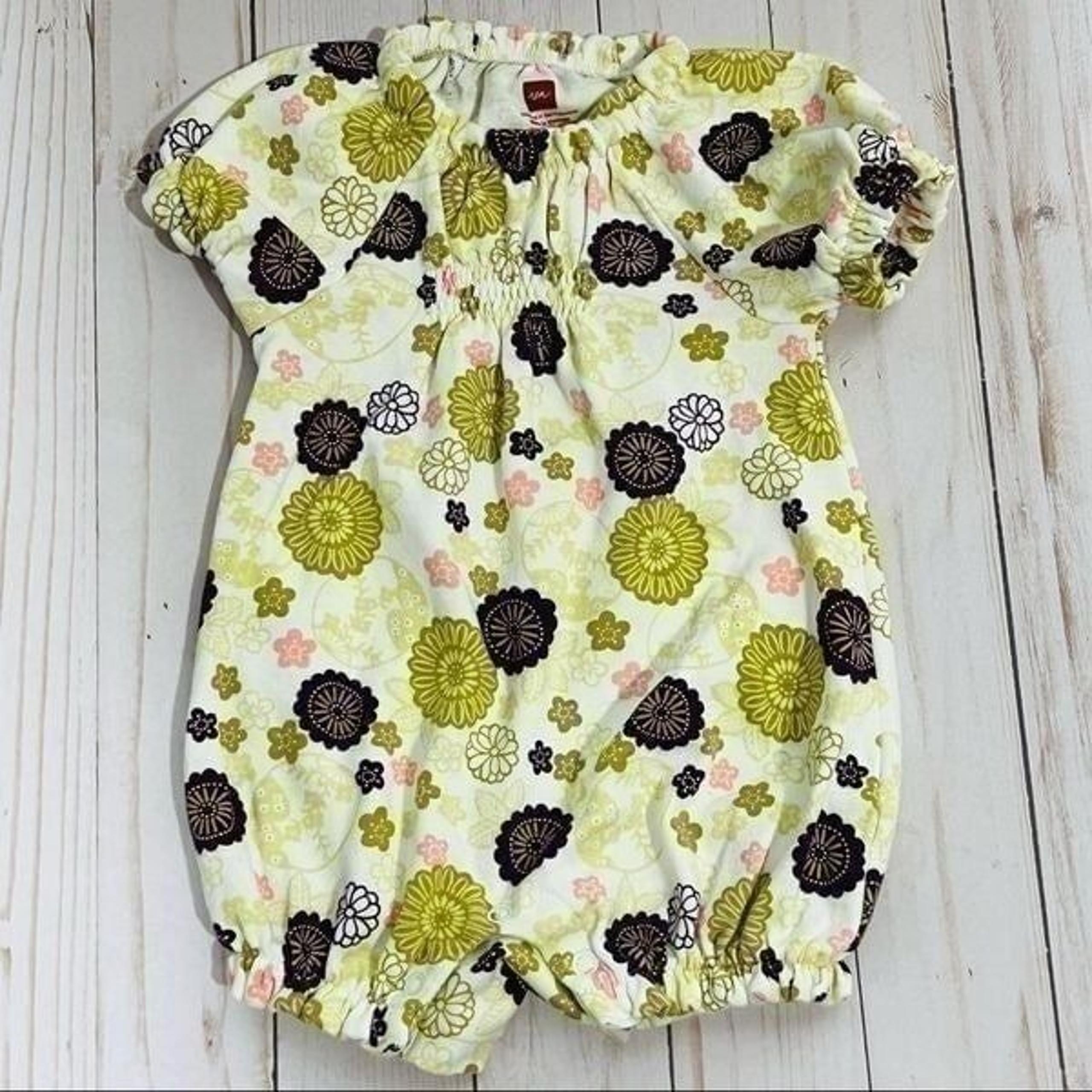 Tea Collection green purple pink cream floral shorts one piece