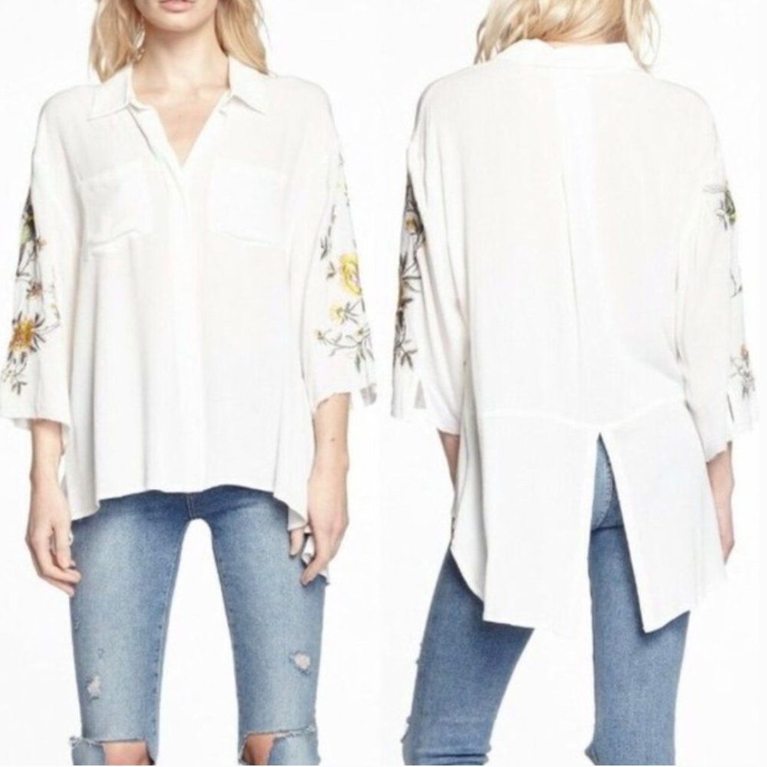 ARATTA SILENT JOURNEY Floral Embroidered Long Sleeve Tunic Blouse, Size M