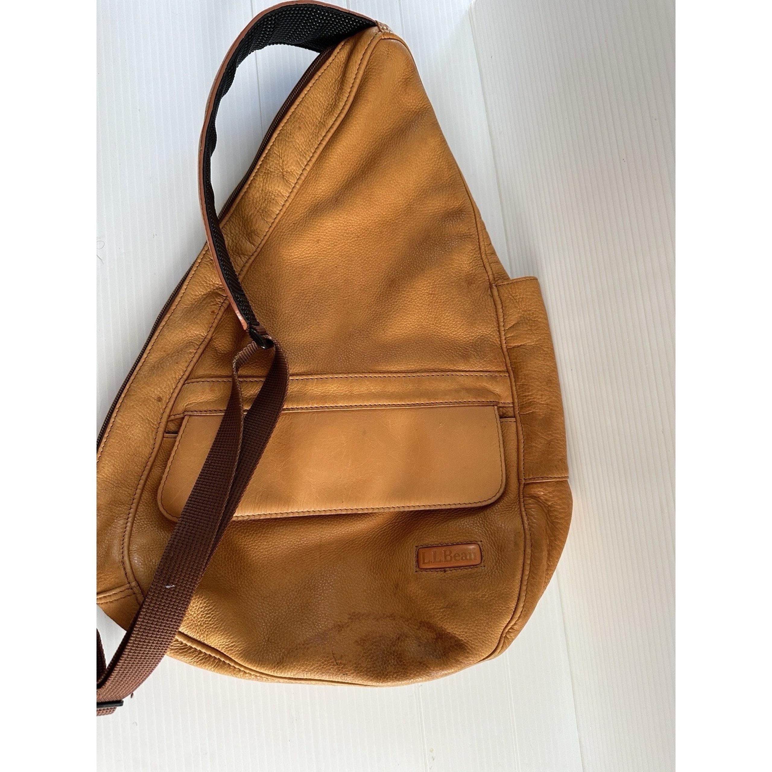Vintage L.L. Bean Brown Pebbled Leather Shoulder Bag One Strap Sling Backpack