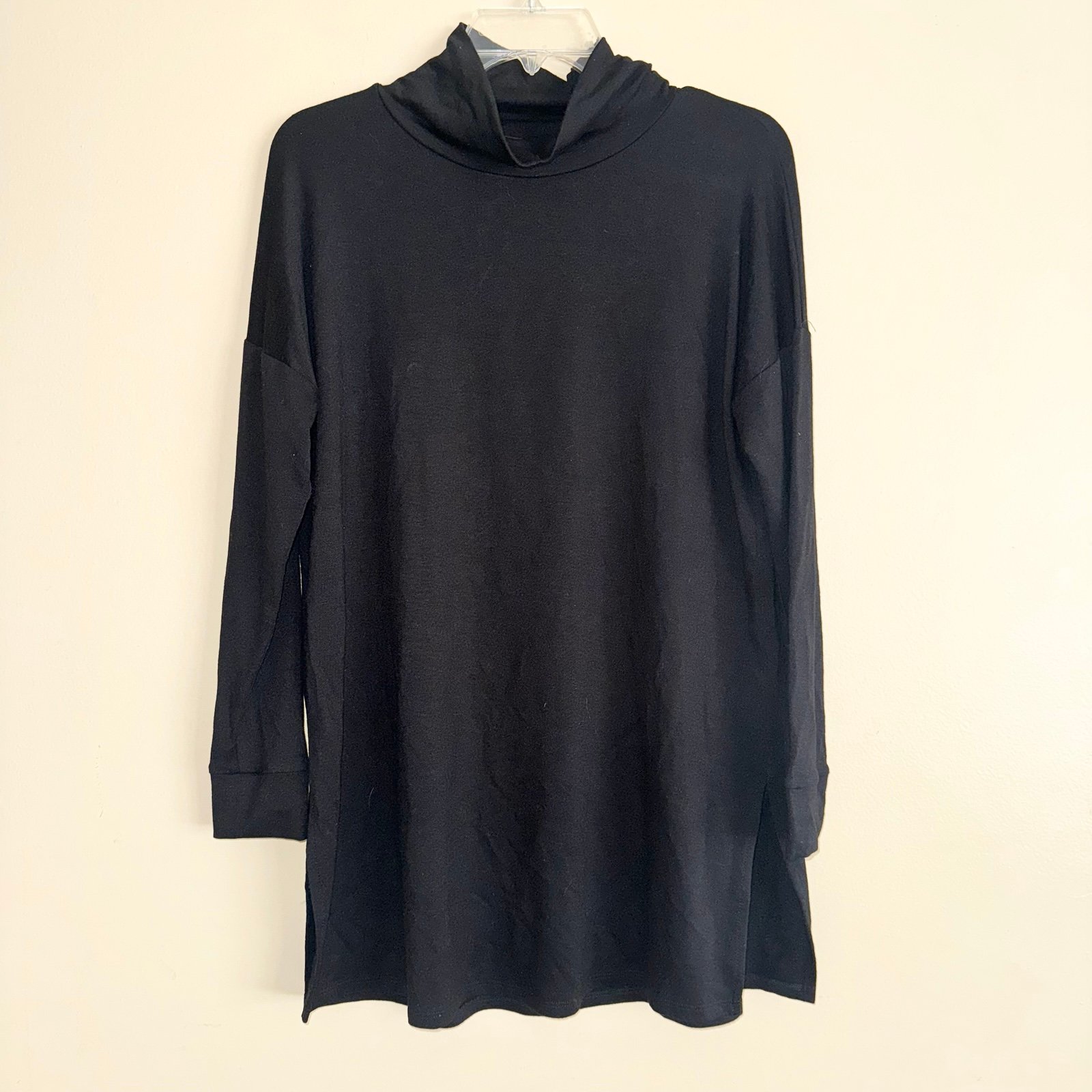 Eileen Fisher Black Funnel Neck Tunic Top Size XS NWT!