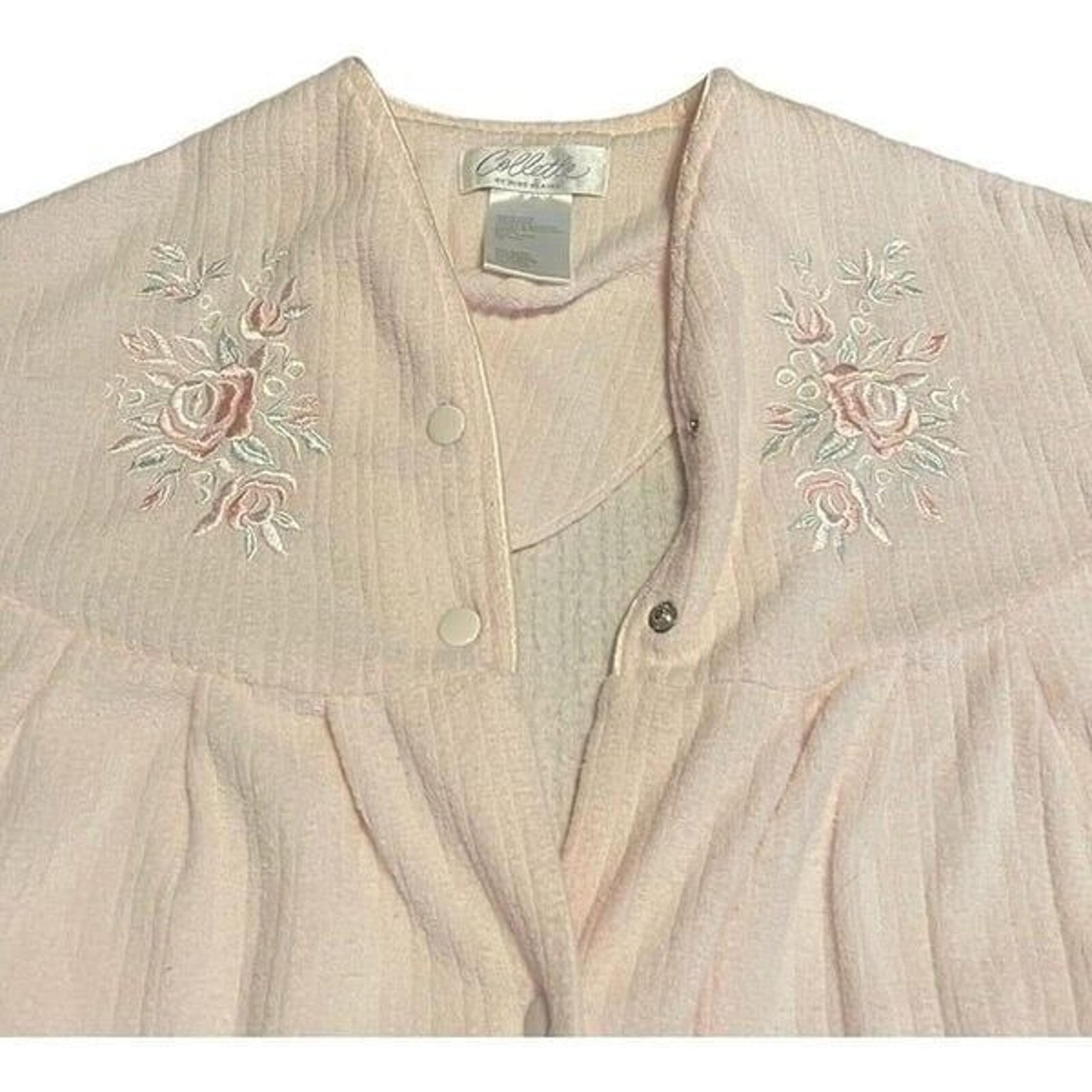 Colette by Miss Elaine Floral Embroidered Pink Robe Nightgown House Coat Sz L