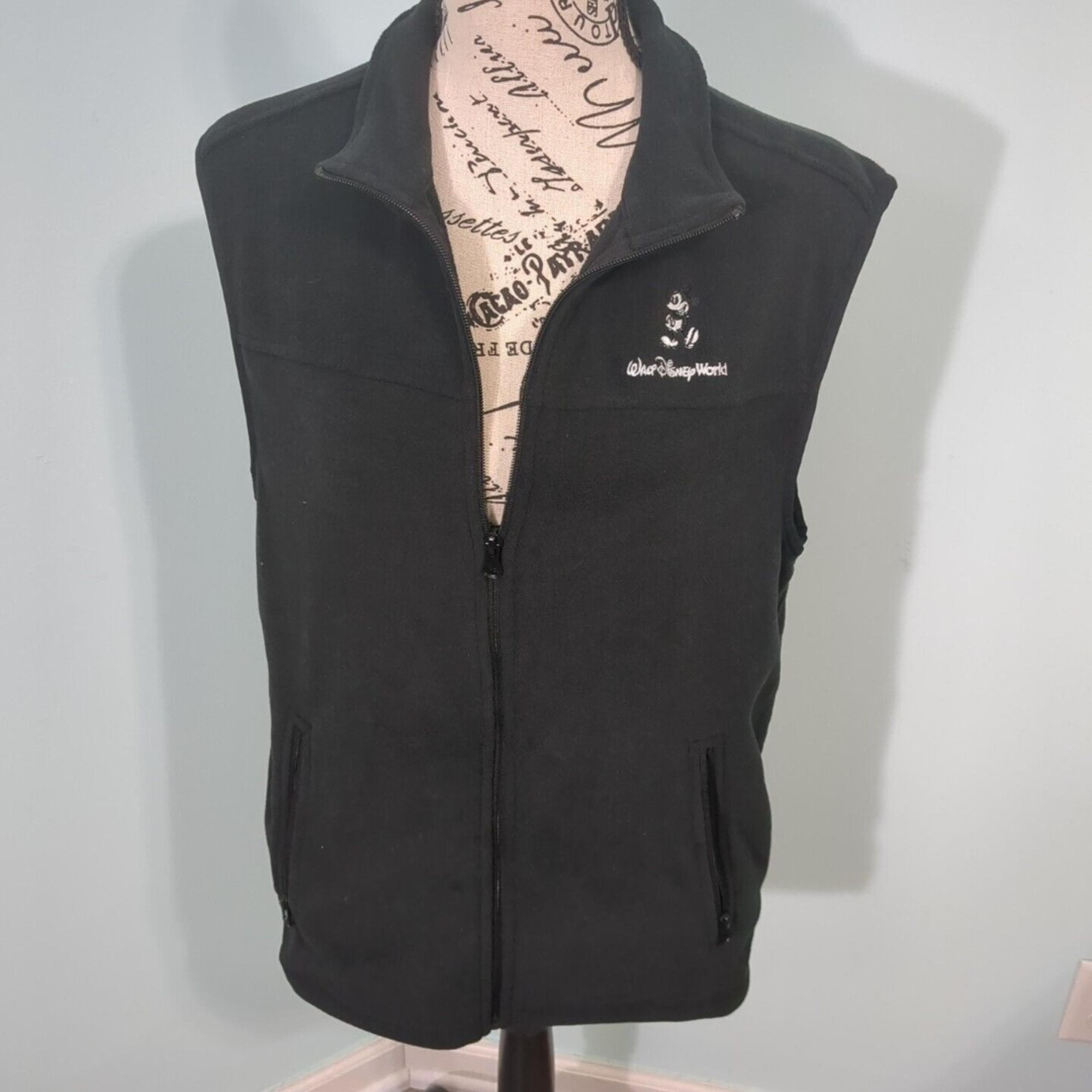 Disney Parks Vest Women's Full Zip Mickey Mouse Fleece Vest small black logo emb
