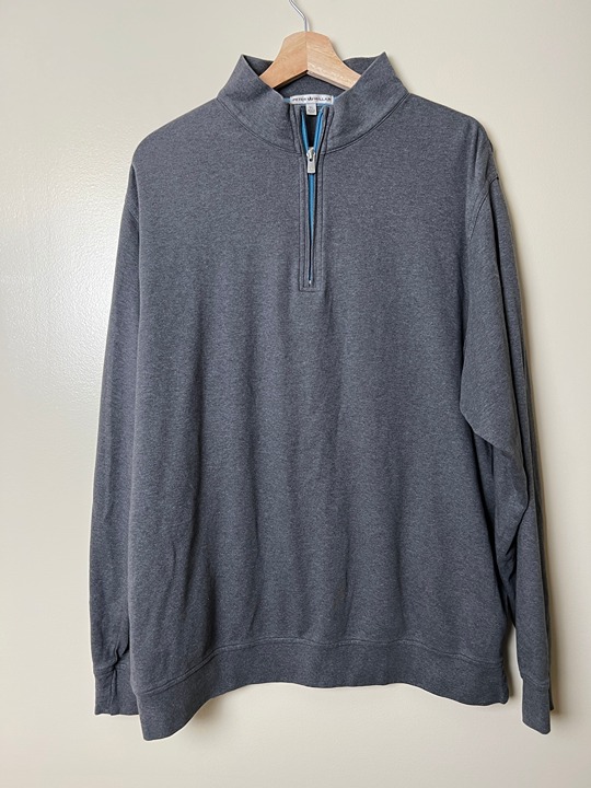 Peter Millar Men's Light Grey Interlock Quarter-Zip - XL Size - 100% Cotton