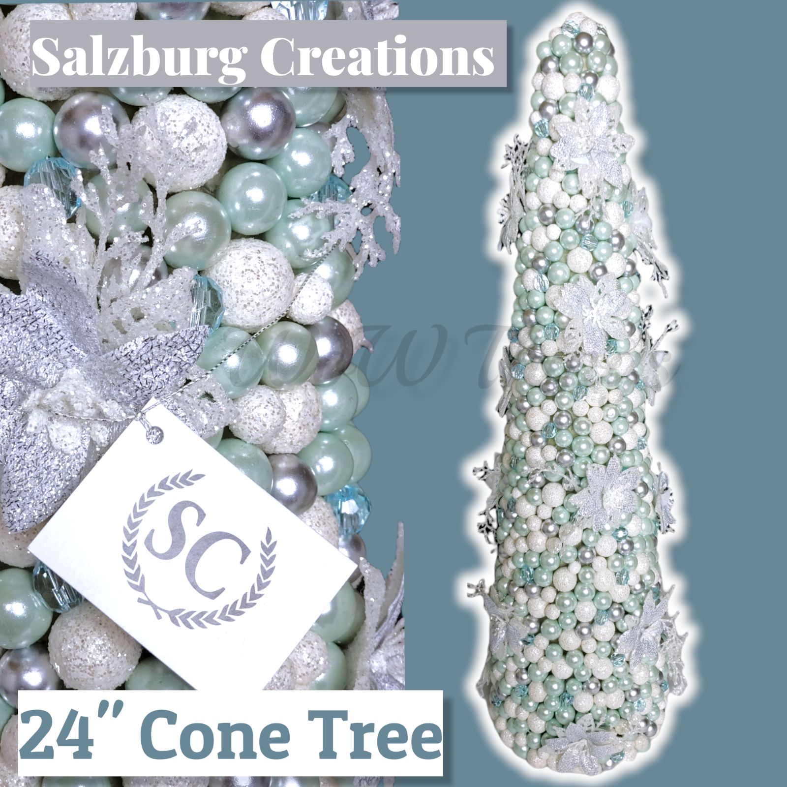 NWT. SALZBURG CREATIONS 24 LIGHT BLUE-GREEN, SILVER, BLUE & WHITE CHRISTMAS CON