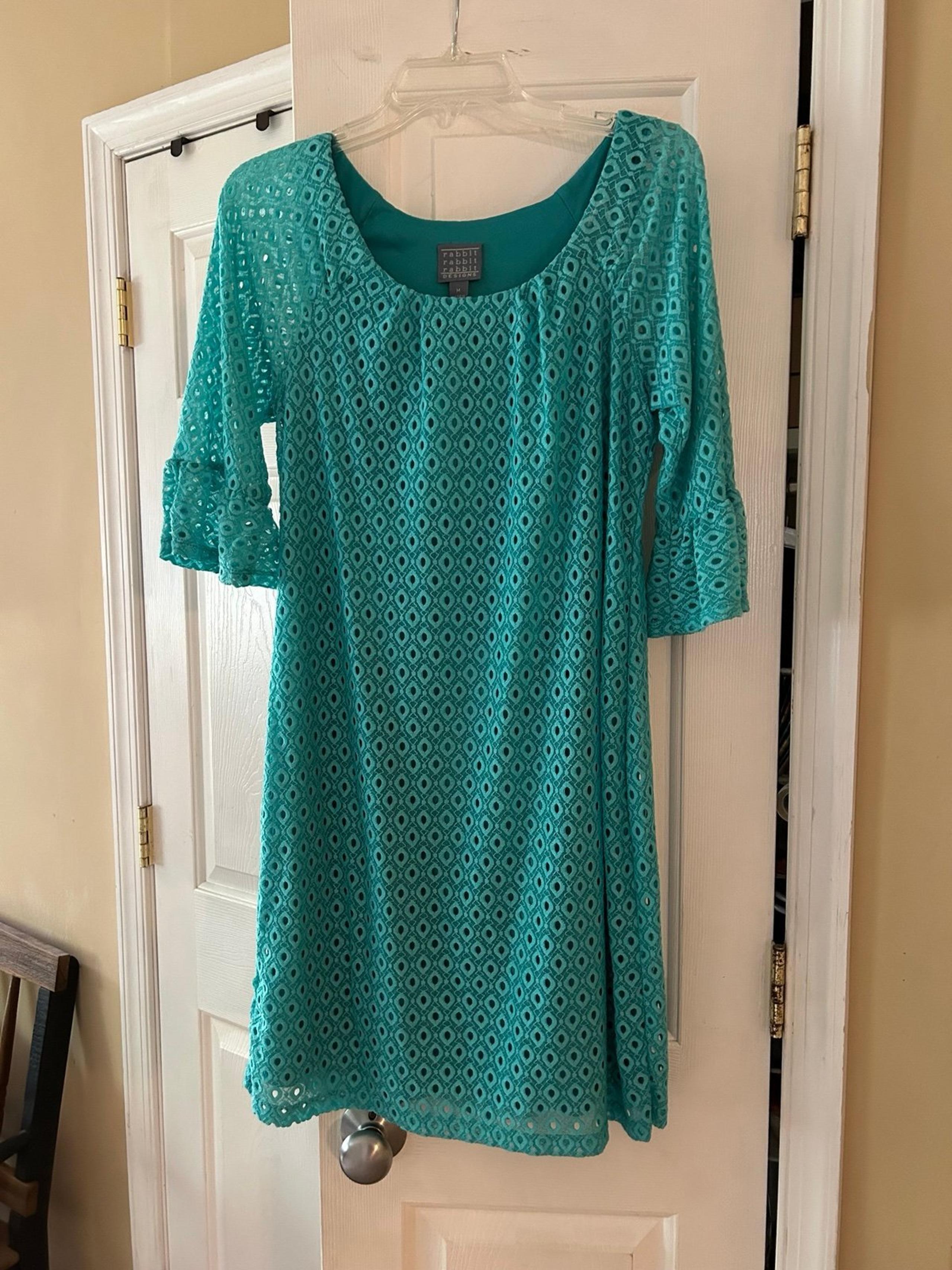 Rabbit Rabbit Rabbit eyelet shift dress with ruffled sleeves, Size Medium