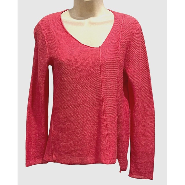 Eileen Fisher Pink 100%Linen Stretch Asymmetric Front Long Sleeve Tunic Top