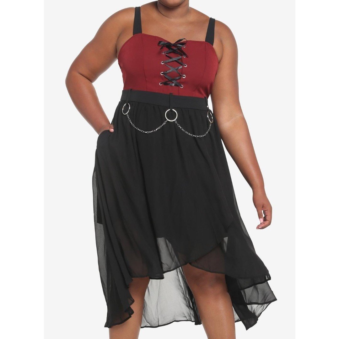 Red & Black O-Ring Hi-Low Goth Vibes Dress NEW Size Large