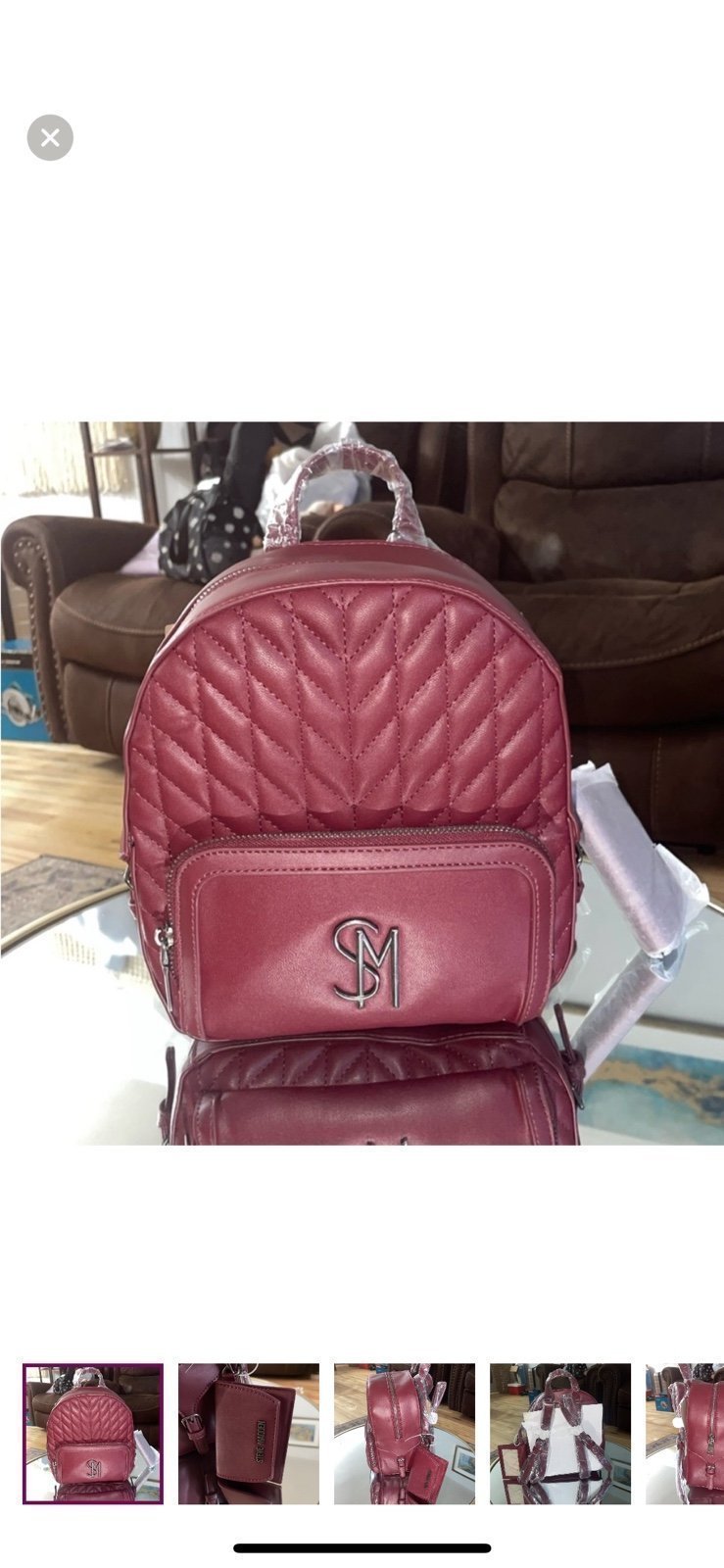 New Steve Madden Bedison Mini Backpack Red Leather W/wristlet Card Case Logo Zip