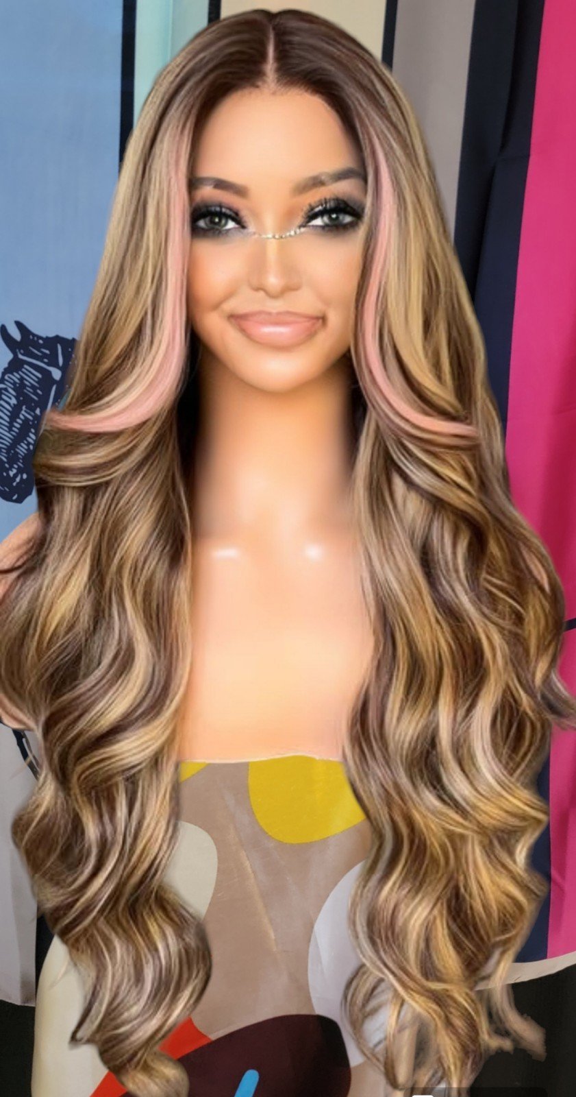 Pink human blended piano brown blonde lace front highlighted hd wig