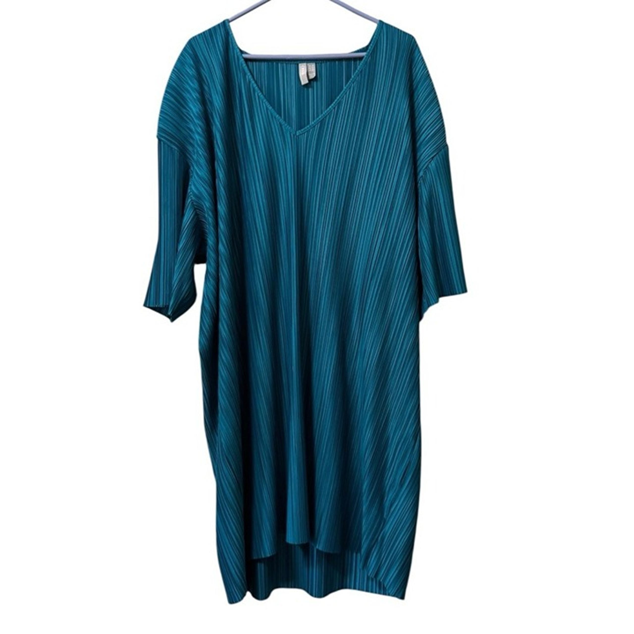 Asos Pleated Dress Teal Size US 20 3/4 Sleeve Stretch Lightweight Athleisure